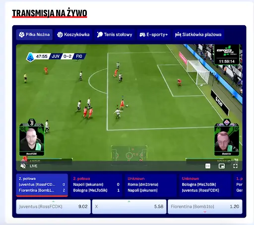 BankonBet transmisja na żywo e-sport FIFA Transmisja na żywo e-sport FIFA mecz Juventus vs Fiorentina
