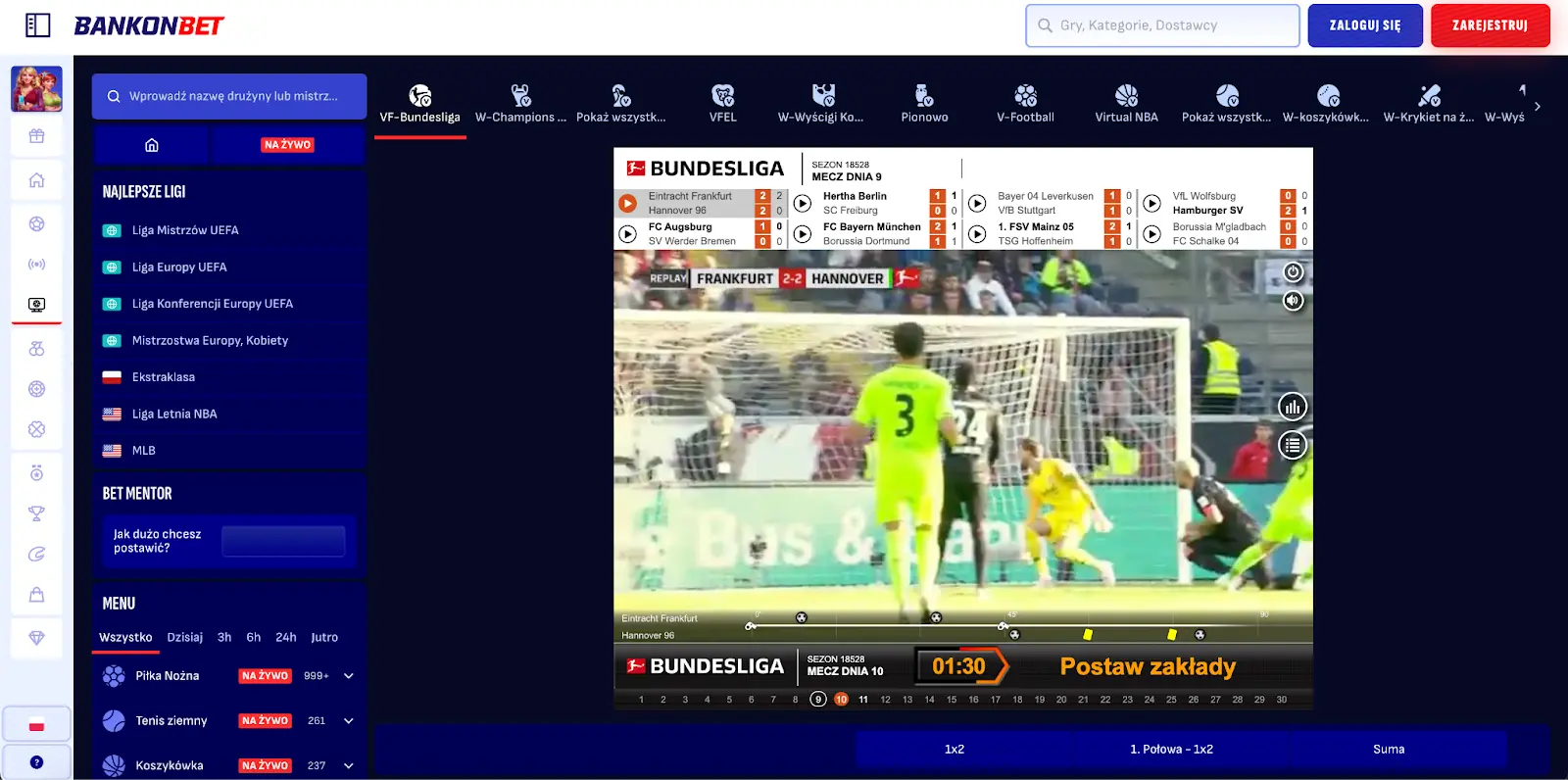 BankonBet Bundesliga transmisja meczu na żywo Transmisja na żywo BankonBet Bundesliga mecz piłki nożnej z wynikami i kursami